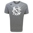 The UNC Rugby Tempo Vapodri T-Shirt by WRS Canterbury is a grey sports tee with a large white logo on the chest and a small shoulder logo, designed for moisture-wicking comfort during athletic activity.