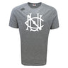 The UNC Rugby Tempo Vapodri T-Shirt by WRS Canterbury is a grey sports tee with a large white logo on the chest and a small shoulder logo, designed for moisture-wicking comfort during athletic activity.