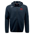 The Nebraska Youth Rugby Association Tempo Vapodri Full-Zip Hoodie by EMB Canterbury features a front hood, drawstrings, red NYRA logo on the chest, white Canterbury logo on the shoulder, and moisture-wicking comfort all day.