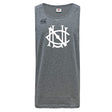 The UNC Rugby Tempo Vapodri Singlet by WRS Canterbury is a grey, sleeveless, moisture-wicking top made from recycled polyester, featuring a large white stylized logo and a small Canterbury logo on the front.