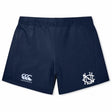 The EMB Canterbury UNC Rugby Women's Yokohama Short features classic navy blue styling, a white Canterbury logo on the left leg, and a monogram emblem on the right for comfort and performance.