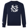 The UNC Rugby Club Crew Sweatshirt by WRS Canterbury is a navy blue crew with a bold white chest logo and a small CCC logo on the lower left sleeve, offering ultra-soft comfort and iconic style.