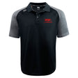 Nebraska Youth Rugby Association Elite Polo by EMB Canterbury, in black and gray with a red NYRA logo on the left chest and Canterbury logo on the right shoulder. Made with advanced Vapodri fabric for comfort.