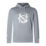 The UNC Rugby Club Lightweight Hoodie by WRS Canterbury features a large white stylized front logo, a small left sleeve logo, and a comfy kangaroo pocket in light gray.