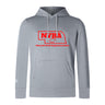 The Nebraska Youth Rugby Association Club Lightweight Hoodie by Canterbury from WRS Canterbury features a light gray design, red rugby ball logo on the front, and a handy kangaroo pocket.