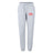 The EMB Canterbury Nebraska Youth Rugby Association Women's Leisure Sweatpant features light gray fabric, an elastic waistband with drawstring, a red NYRA logo on the left thigh, and a small white logo on the right hip.