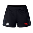 The Nebraska Youth Rugby Association Advantage Short 2.0 by EMB Canterbury features the brand logo on the left leg and a red NYRA patch on the right, shown on a white background—perfect for sustainable sportswear fans.