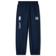 The UNC Rugby Cuffed Hem Stadium Pant by EMB Canterbury features a navy blue design with an elastic waistband, cuffed hems, and white logos on the thighs—ideal comfy rugby pants for sporty style.