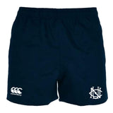 UNC Rugby Advantage Rugby Shorts by EMB Canterbury in navy blue, featuring a white CCC Advantage Rugby Shorts logo on the left leg and a white monogram logo on the right.