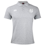 The UNC Rugby Waimak Polo by EMB Canterbury is a light grey, short-sleeve polo with a collar and white Canterbury logo emblems on the chest.