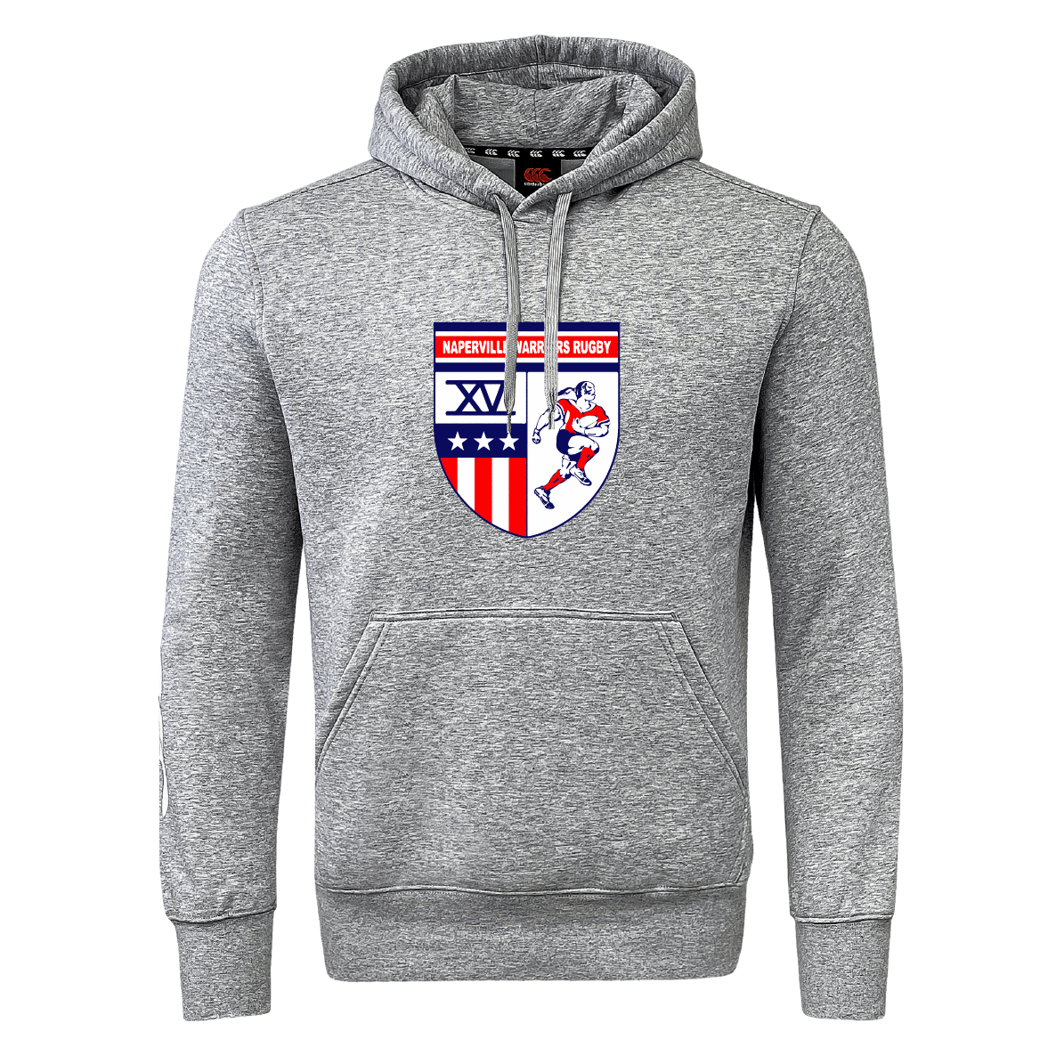 The Naperville Warriors Club Hoodie by WRS Canterbury features a rugby player and stars logo on the chest and is made from soft sweatshirt fleece.