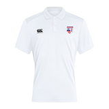 The Naperville Warriors Club Dry Polo by EMB Canterbury features Vapodri Technology, a classic logo on the right chest, and a shield emblem with stars and stripes on the left for breathable everyday comfort.