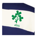 A green shamrock and 1875 on a white stripe, bordered by navy blue—classic details on the Women's Vintage Ireland Prep Street Rugby Crop by EMB Augusta.