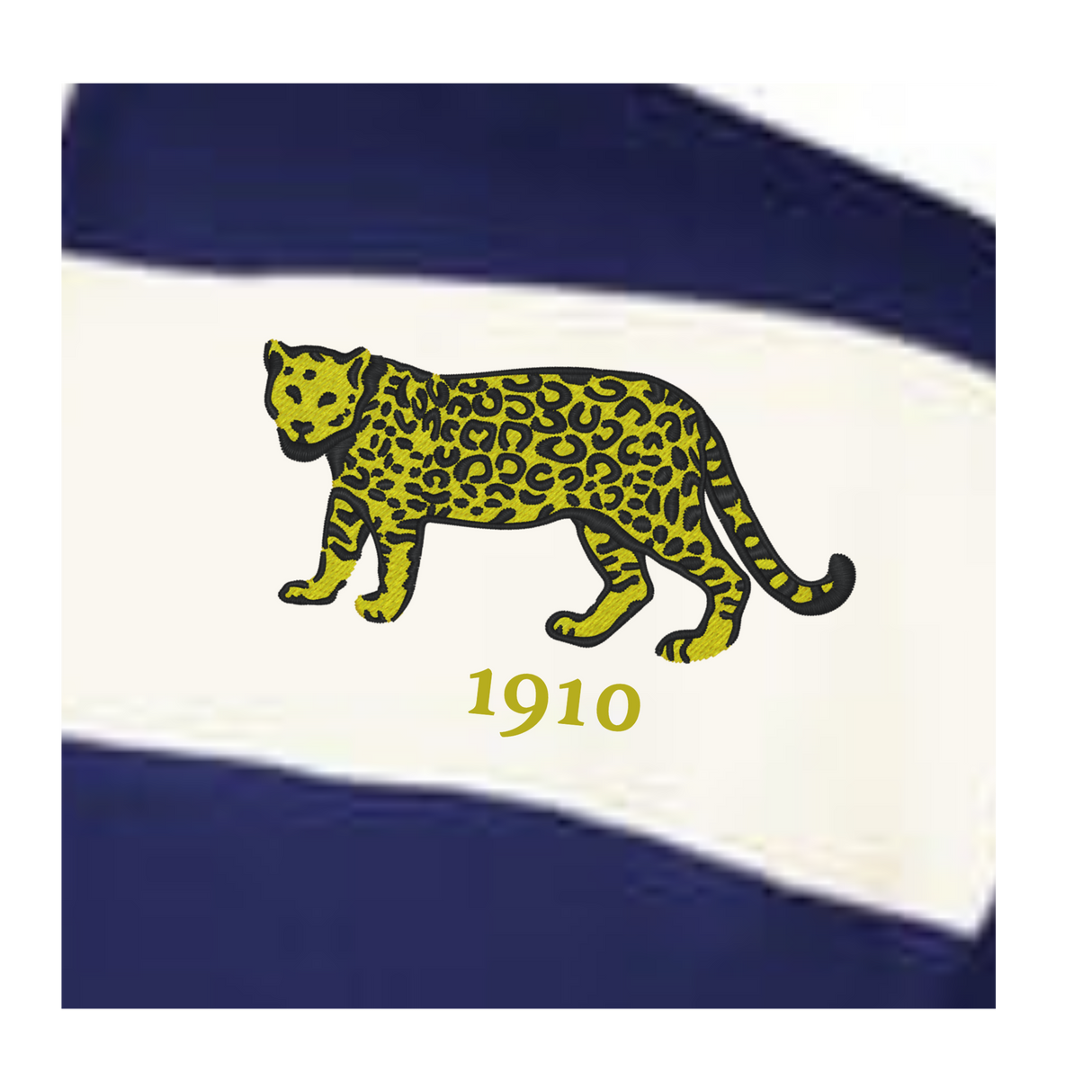 The EMB Augusta Women's Vintage Argentina Prep Street Rugby Crop features a yellow jaguar with "1910" on navy and white stripes, inspired by classic Argentina rugby shirts.