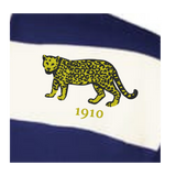 The EMB Augusta Women's Vintage Argentina Prep Street Rugby Crop features a yellow jaguar with "1910" on navy and white stripes, inspired by classic Argentina rugby shirts.