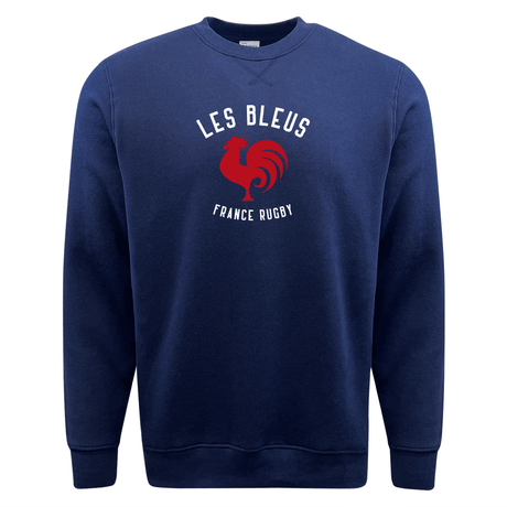 This Les Bleus France Rugby Fleece Crewneck Sweatshirt proudly represents France Rugby with its blue color and the word "Les Bleus" embroidered on it.