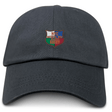 The NYC British and Irish Selects Adult Low-Profile Cotton Twill Dad Cap by EMB S&S Activewear is a black hat with a small shield logo and embroidered "NYC British & Irish Selects Rugby" branding on the front.