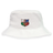 The EMB S&S Activewear NYC British and Irish Selects Crusher Bucket Cap is made from durable cotton twill for sun protection and features a colorful shield-shaped “NYC British & Irish Selects” logo on the front.