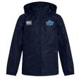 The King's Point Rugby Club Vaposhield Full Zip Rain Jacket by EMB Canterbury, in navy blue, incorporates VapoShield technology for water-resistant protection. It features a zipper and is adorned with the Canterbury logo on the left chest, along with "NSW WARRATAHS RUGBY" text on the right chest.