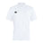 The League of Gentleman Adventurers Club Dry Polo by EMB Canterbury is a white, short-sleeve polo with a collar, three buttons, two black chest logos, and Vapodri Technology for all-day comfort and breathability.