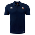 The NYC British and Irish Selects Club Dry Polo by EMB Canterbury is a navy blue shirt with Vapodri Technology for breathability, featuring a left chest logo and a Canterbury CCC Club Dry Polo emblem on the right.