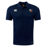 The NYC British and Irish Selects Club Dry Polo by EMB Canterbury is a navy blue shirt with Vapodri Technology for breathability, featuring a left chest logo and a Canterbury CCC Club Dry Polo emblem on the right.