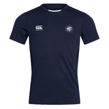 The League of Gentleman Adventurers Club Dry Tee by EMB Canterbury is a navy short-sleeve t-shirt with white logos on the chest. Featuring Vapodri technology for breathability, it's shown on a plain white background.