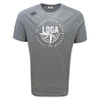 The League of Gentleman Adventurers Tempo Vapodri T-Shirt by WRS Canterbury is a heather gray athletic performance tee featuring a white circular "LOGA" compass logo on the chest and the Canterbury logo on the right shoulder.