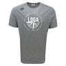 The League of Gentleman Adventurers Tempo Vapodri T-Shirt by WRS Canterbury is a heather gray athletic performance tee featuring a white circular "LOGA" compass logo on the chest and the Canterbury logo on the right shoulder.