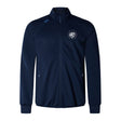 The League of Gentleman Adventurers Elite Windstopper Jacket by EMB Canterbury features navy blue softshell, long sleeves, two zip pockets, and a white "LOGA" logo on the left chest for comfort and style in any weather.