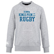 King's Point Rugby Club Crew Sweatshirt by WRS Canterbury, an ultra-soft gray sweatshirt with "USMMA Kings Point Rugby" in blue text and an embroidered anchor logo.