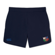 The NYC British and Irish Selects Women's Elite Woven Short by EMB Canterbury are navy rugby shorts with logos on both legs, crafted for lightweight comfort and durability. Ideal for casual wear or intense training, they blend style with performance.