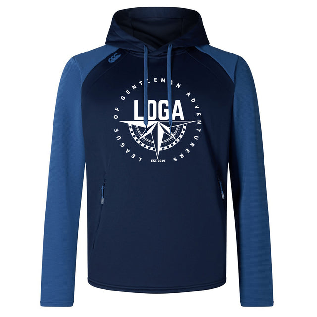 The WRS Canterbury League of Gentleman Adventurers Elite Training Hoody is a navy blue premium hoodie with "LOGA," a compass graphic, and "League of Gentleman Adventurers EST. 2019" on the front.