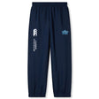 King's Point Rugby Cuffed Hem Stadium Pant by EMB Canterbury in navy blue, featuring an elastic waistband and cuffed hem with white logos of Canterbury of New Zealand and The Irish Rugby Union.