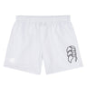 The EMB Canterbury League of Gentleman Adventurers Tactic Short features white athletic shorts with an elastic waistband, black abstract logo on the right leg, and a round "LOGA" watermark on the left—ideal for gym or rugby.