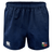 The NYC British and Irish Selects Player's Drill Short by EMB Canterbury is navy blue, made from recycled fabric, featuring the Canterbury logo on the left leg and a NYC Junior Rugby logo on the right.