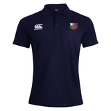 The NYC British and Irish Selects Waimak Polo by EMB Canterbury, in navy, showcases a rugby logo on the left chest and the iconic Canterbury logo on the right. Crafted from a comfy cotton-polyester blend, it offers stylish durability for casual outings and sports events.