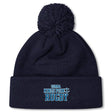 A navy blue King's Point Rugby Pom Pom Beanie by EMB Canterbury, featuring "USMMA Kings Point Rugby" embroidered on the front.