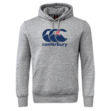The WRS Canterbury New Zealand CCC Flag Club Hoodie is a gray sweatshirt fleece with a kangaroo pocket and the iconic CCC logo on the chest.