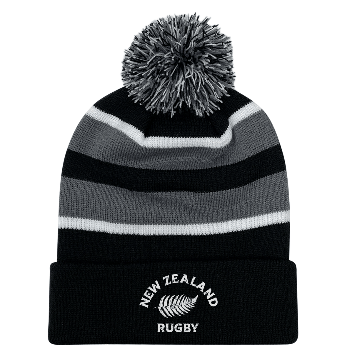 EMB Augusta Nations of Rugby New Zealand Hooped Pom-Pom Beanie.