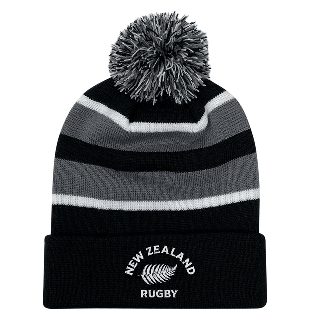 EMB Augusta Nations of Rugby New Zealand Hooped Pom-Pom Beanie.