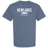 The WRS S&S Activewear Newlands Stadium Tee features a blue design with "NEWLANDS RUGBY EST. MDCCCXC" in white on the front—a classic Cape Town rugby shirt for fans.
