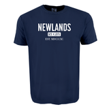 The WRS S&S Activewear Newlands Stadium Tee is a navy blue shirt with "NEWLANDS RUGBY EST. MDCGCXC" in white on the front—a classic choice for Cape Town rugby fans.