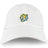 The Noble Street College Prep Adult Low-Profile Cotton Twill Dad Cap by EMB S&S Activewear is a white dad cap featuring an embroidered tiger head logo in yellow, blue, and white on the front.