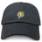 The Noble Street College Prep Adult Low-Profile Cotton Twill Dad Cap by EMB S&S Activewear is a black cap with an embroidered tiger head logo in yellow, blue, and white on the front center.