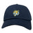 The EMB S&S Activewear Noble Street College Prep Adult Low-Profile Cotton Twill Dad Cap is a navy blue hat featuring a yellow and white embroidered tiger head logo on the front.