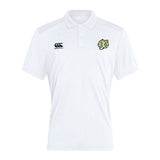 Experience ultimate comfort with the Noble Street College Prep Club Dry Polo by EMB Canterbury. This white collared polo features breathable fabric, Vapodri Technology, and embroidered logos—a tiger head on the right and the Canterbury logo on the left—offering both style and performance.