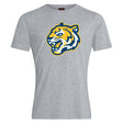 The Noble Street College Prep Club Plain Tee by WRS Canterbury is a customizable gray T-shirt featuring a stylized tiger head logo in yellow and blue, crafted from a cotton-heavy blend for ultimate comfort.