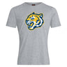 The Noble Street College Prep Club Plain Tee by WRS Canterbury is a customizable gray T-shirt featuring a stylized tiger head logo in yellow and blue, crafted from a cotton-heavy blend for ultimate comfort.