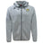 The Noble Street College Prep Tempo Vapodri Full-Zip Hoodie by EMB Canterbury is a gray hoodie with a hood, featuring a tiger logo on the left chest and a small logo on the right shoulder. Made with VapoDri technology, it offers moisture-wicking comfort all day.